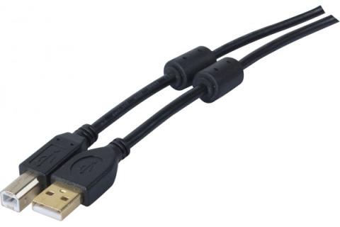 USB 2.0 A/B cord + ferrites + gold Black- 3 m