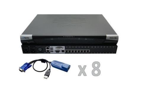 8-port KVM-over-IP switch, 1 remote user, 1 local user, virtual media, dual powe