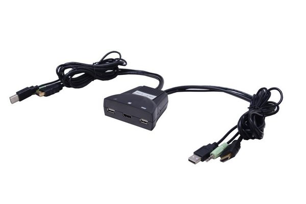DEXLAN KVM Switch HDMI/USB/HP Câbles intégrés 2 ports