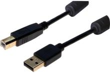 Cordon USB 2.0 type A / B avec ferrites noir - 1,0 m
