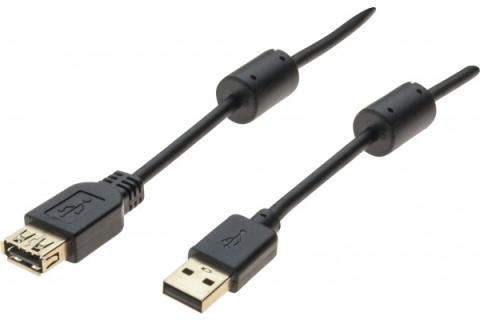 RALLONGE USB 2.0 A / OR + FERRITES NOIRE - 5,0 m